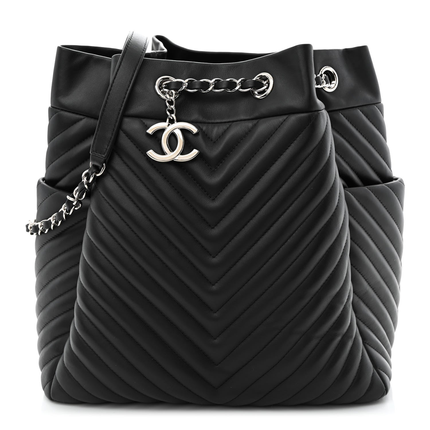 Chanel Lambskin Chevron Quilted Large Urban Spirit Drawstring Bag Black 1 of 11