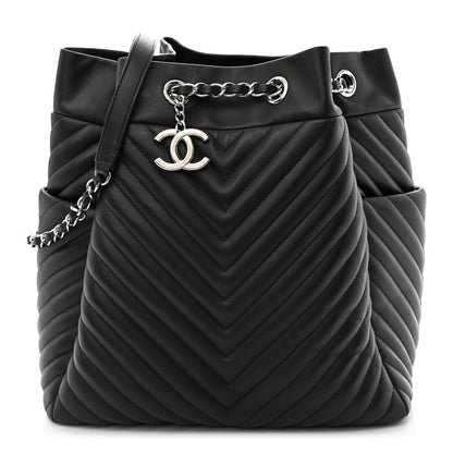 Chanel Lambskin Chevron Quilted Large Urban Spirit Drawstring Bag Black 1 of 11