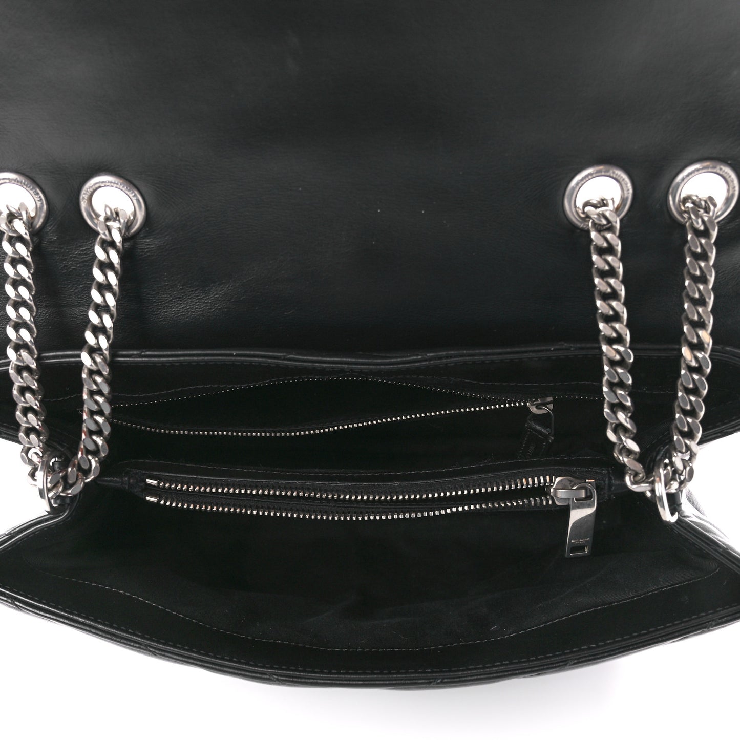 Calfskin Y Quilted Monogram Medium Loulou Chain Satchel Black