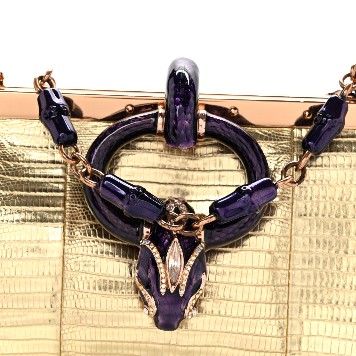 Gucci Metallic Lizard Jeweled Snake Evening Bag Gold 8 of 11