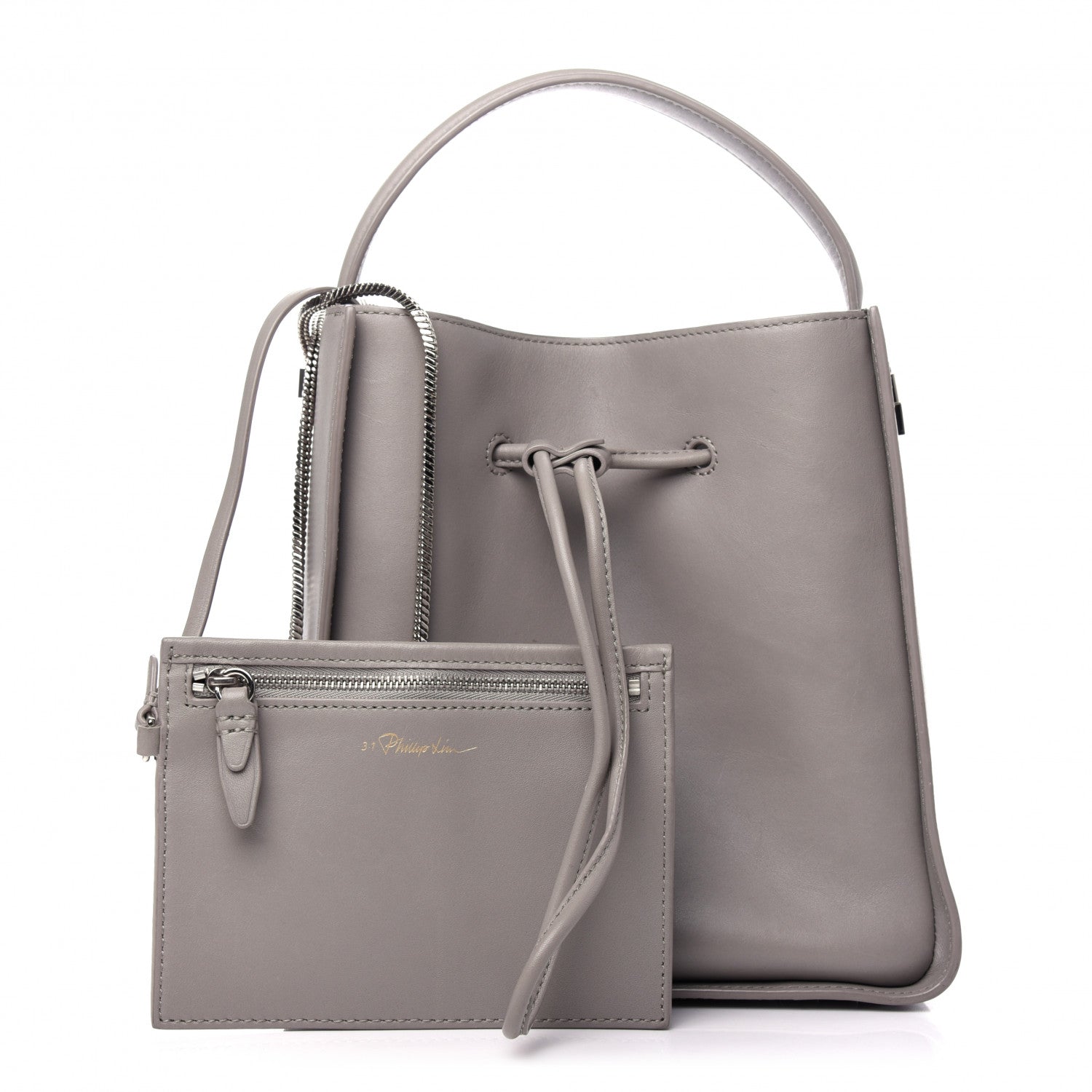 3.1 Phillip Lim Smooth Calfskin Small Soleil Bucket Bag Cement 1 of 8