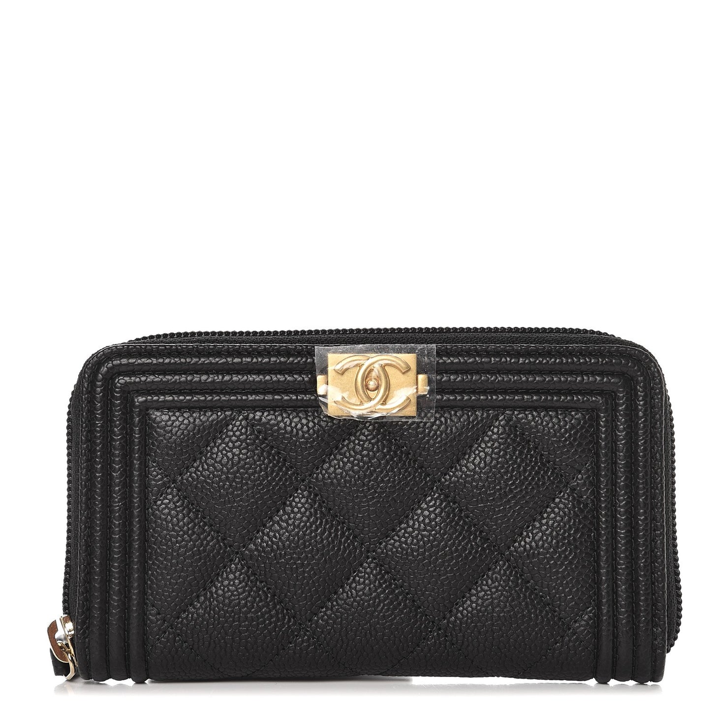 Caviar Quilted Boy Small Zip Around Wallet Black