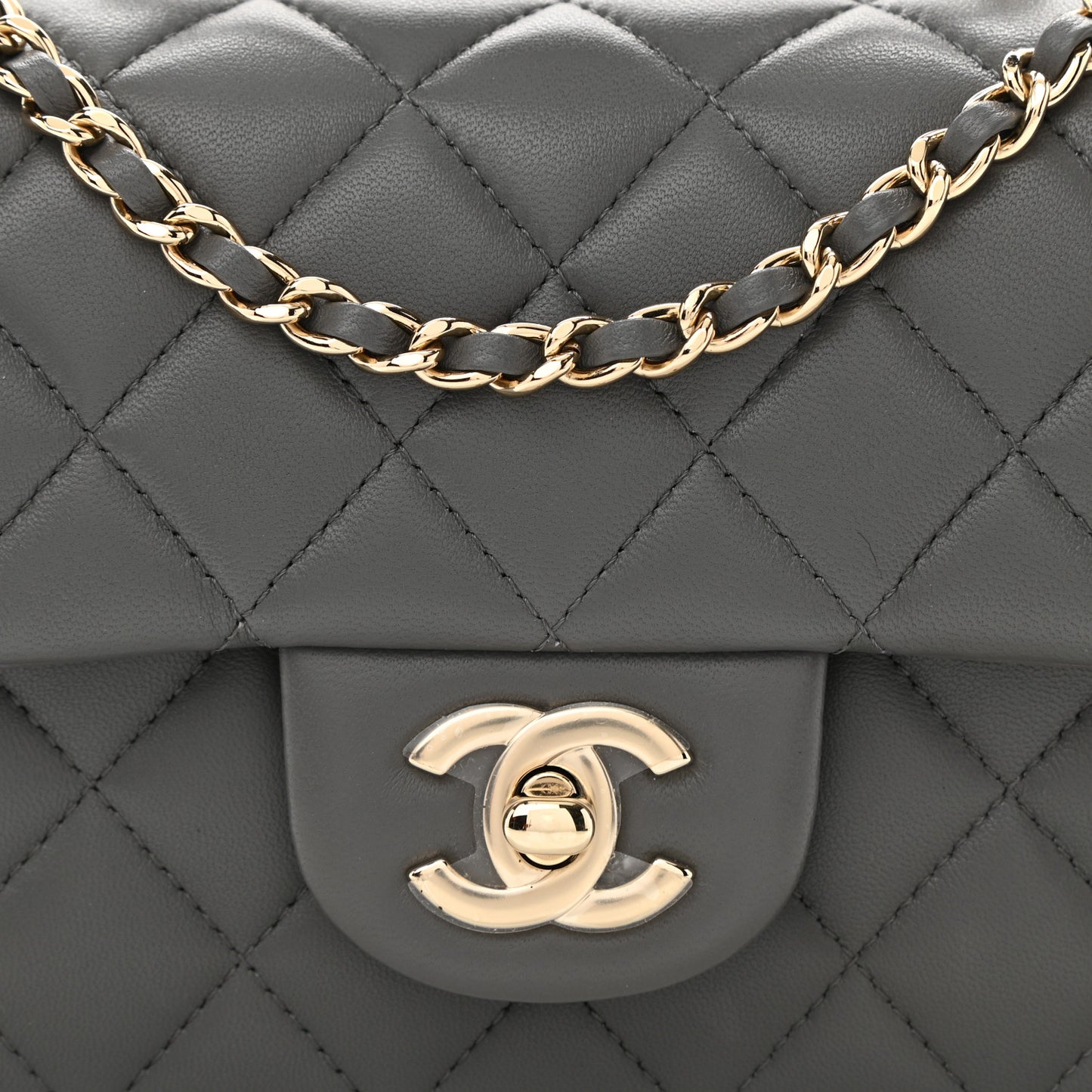 Lambskin Quilted Mini Top Handle Rectangular Flap Dark Grey