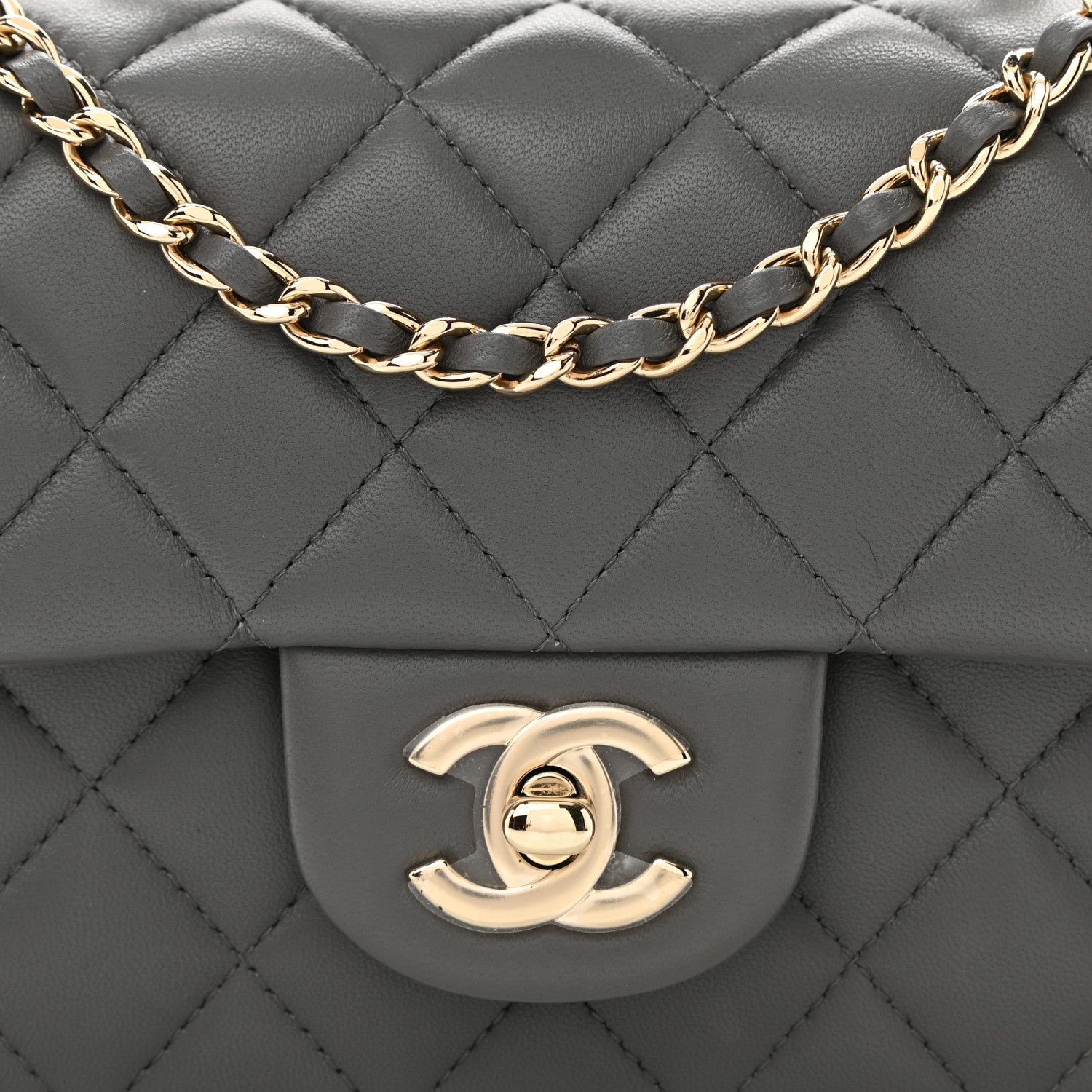 Chanel Lambskin Quilted Mini Top Handle Rectangular Flap Dark Grey 8 of 11