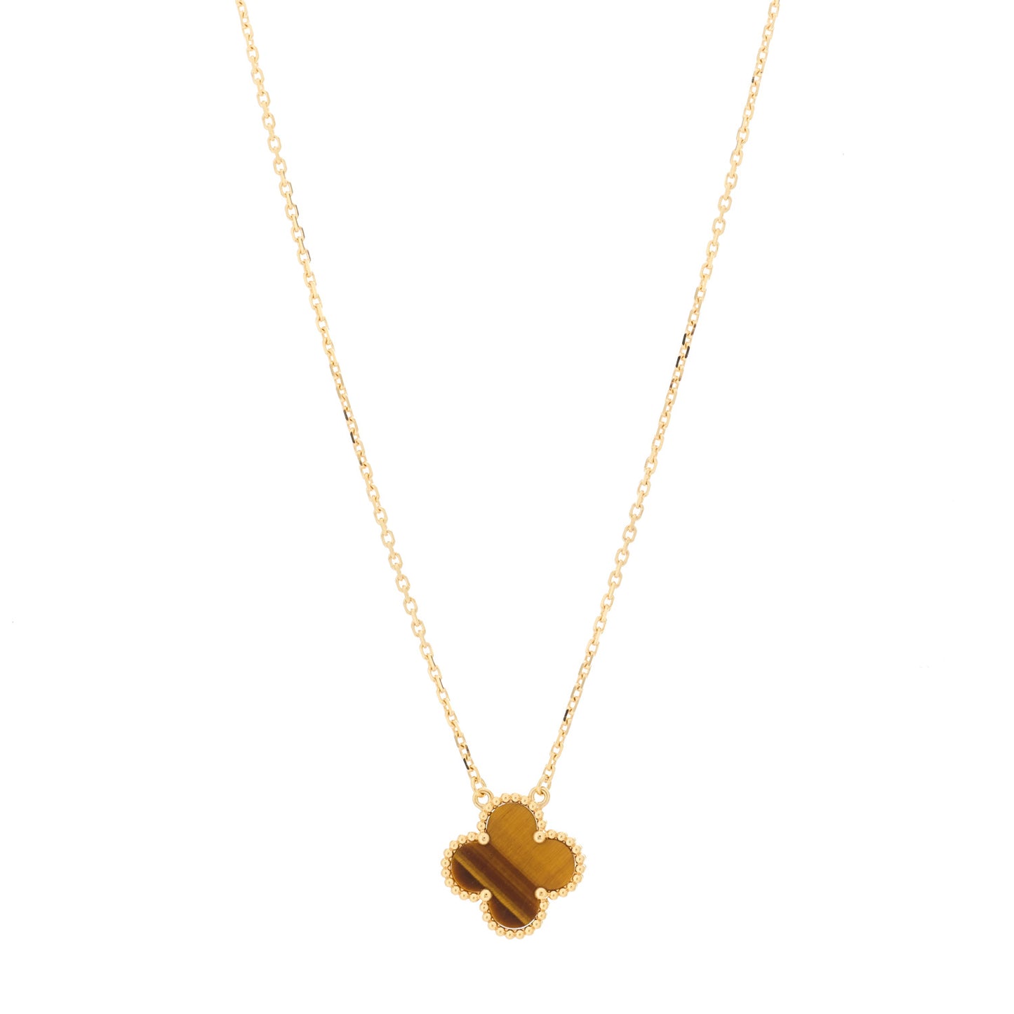 18K Yellow Gold Tiger Eye Vintage Alhambra Pendant Necklace