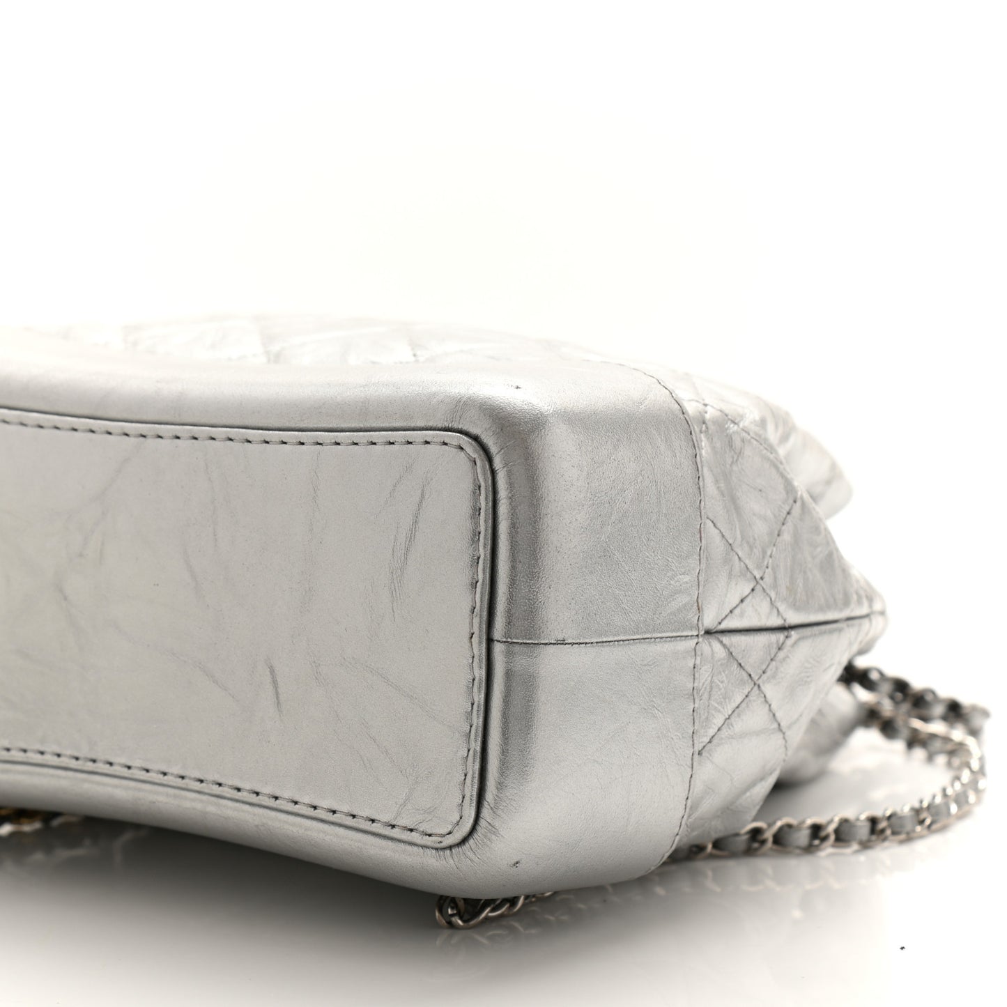 Metallic Crumpled Calfskin Quilted Small Gabrielle Backpack Silver