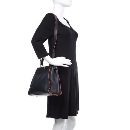 Fendi Vitello Seta Burro Medium Peekaboo Iconic Satchel Blue Notte Plaster 2 of 12