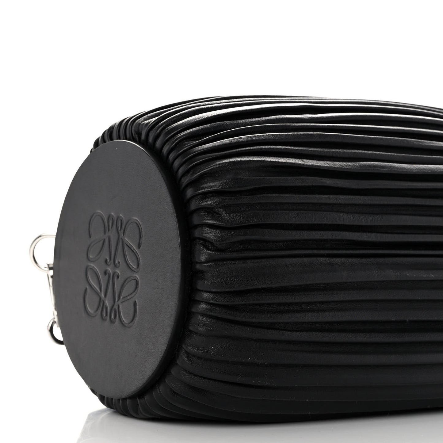 Lambskin Pleated Bracelet Large Pouch shoulder Bag Black