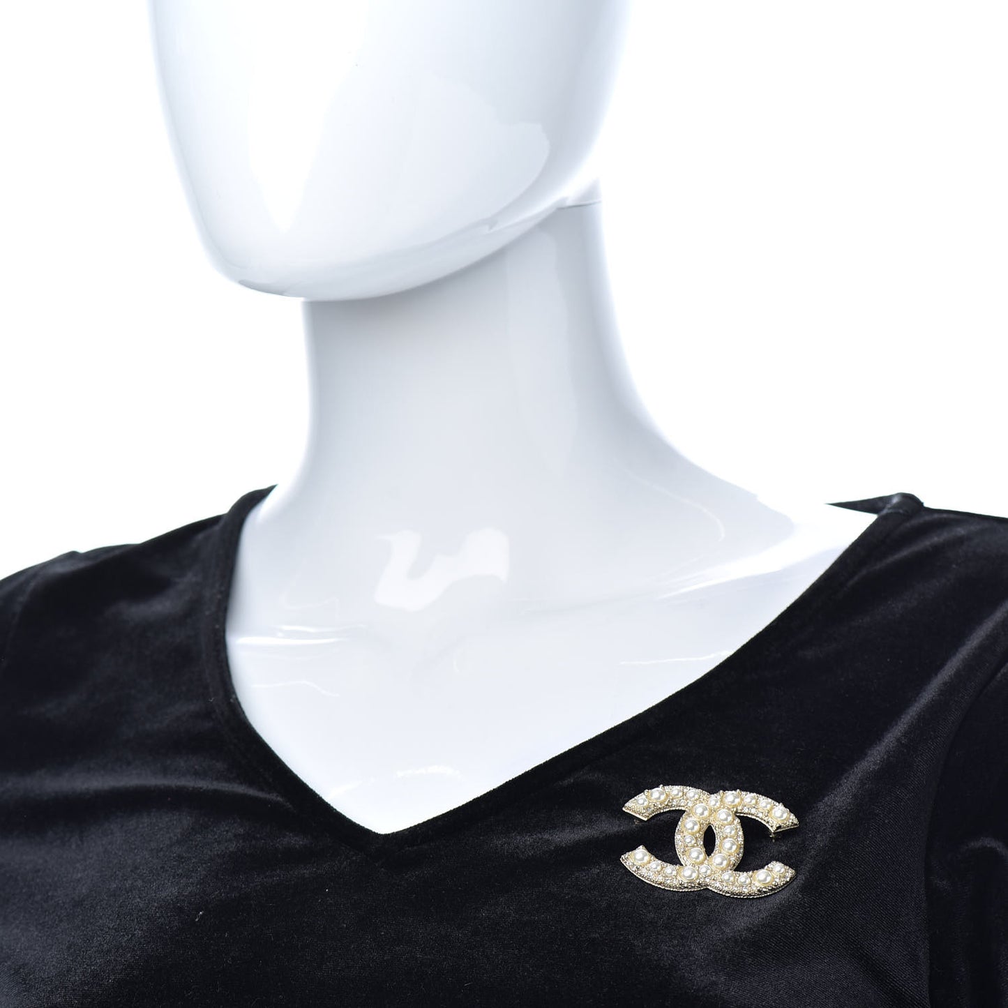 Pearl Crystal CC Brooch Gold