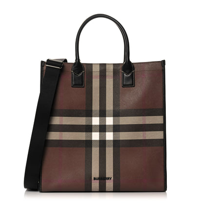 Burberry E-Canvas Denny Check Tote Brown 1 of 10