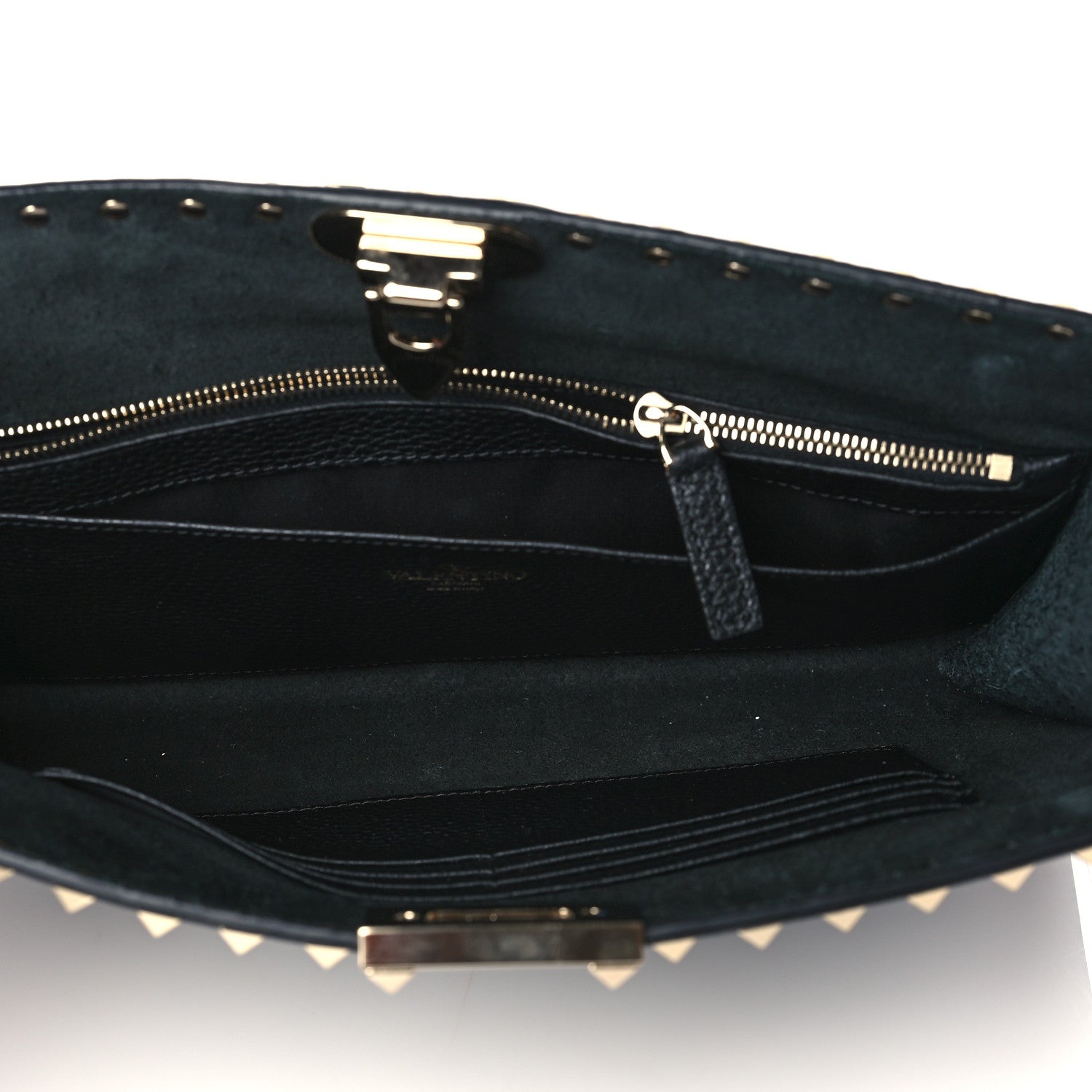 Valentino Garavani Pebbled Calfskin Rockstud Flip Lock Clutch Wallet Black 5 of 9