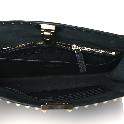 Valentino Garavani Pebbled Calfskin Rockstud Flip Lock Clutch Wallet Black 5 of 9