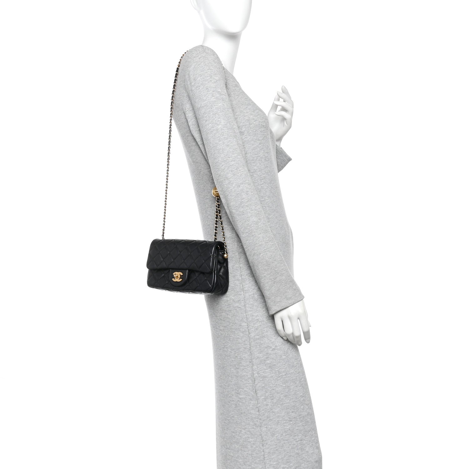 Chanel Lambskin Quilted Mini Rectangular Pearl Crush Flap Black
