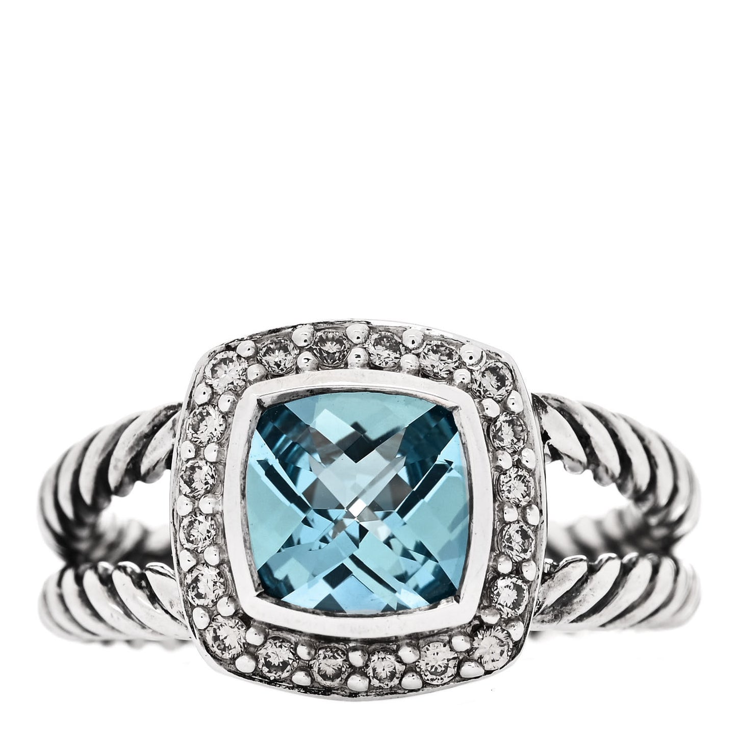 Sterling Silver Diamond Blue Topaz 7mm Petite Albion Ring 52 6