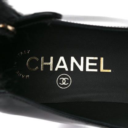 Chanel Patent Shearling Lambskin Cap Toe Mary Jane Pumps 38.5 Black 7 of 9