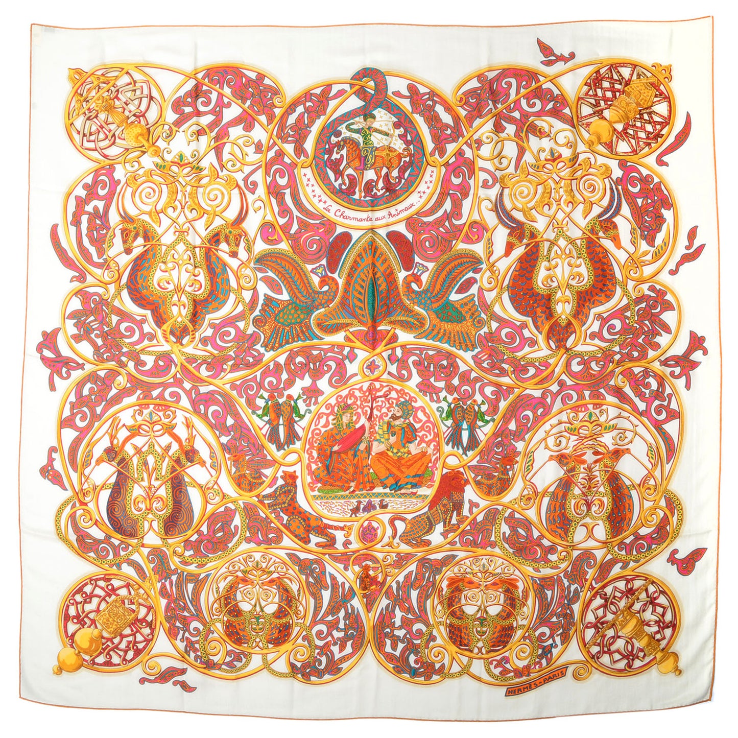 Silk Cashmere La Charmante Aux Animaux Shawl 140 Blanc