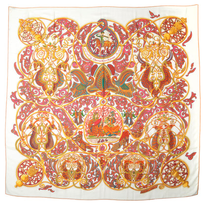 Hermes Silk Cashmere La Charmante Aux Animaux Shawl 140 Blanc 2 of 7