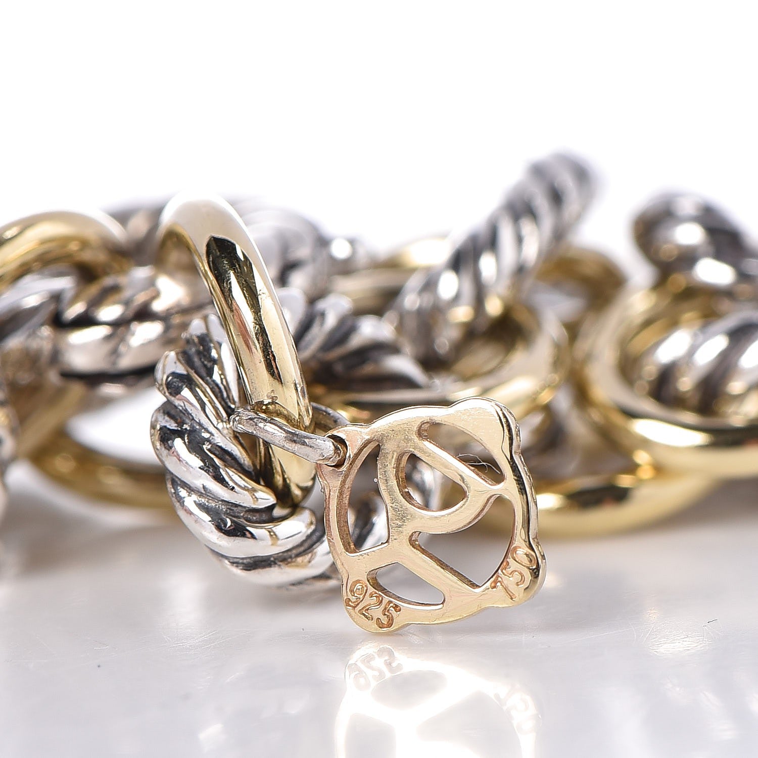 David Yurman Sterling Silver 18K Yellow Gold 10mm Medium Oval Link Bracelet 6 of 6