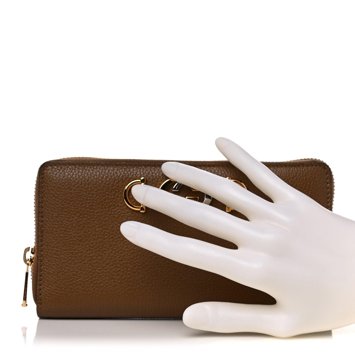 Grainy Calfskin Zumi Zip Around Wallet Friky Taupe