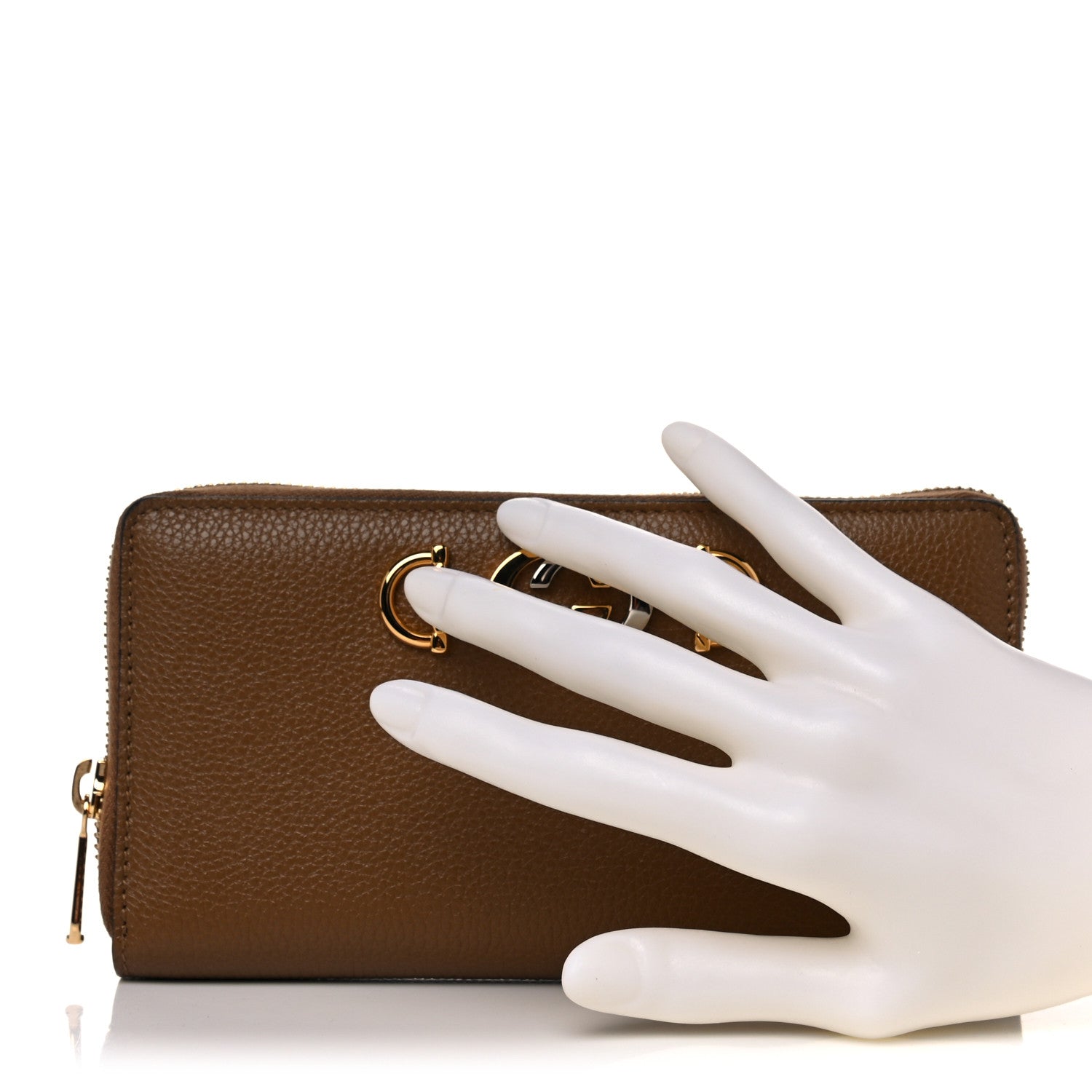 Gucci Grainy Calfskin Zumi Zip Around Wallet Friky Taupe 2 of 8