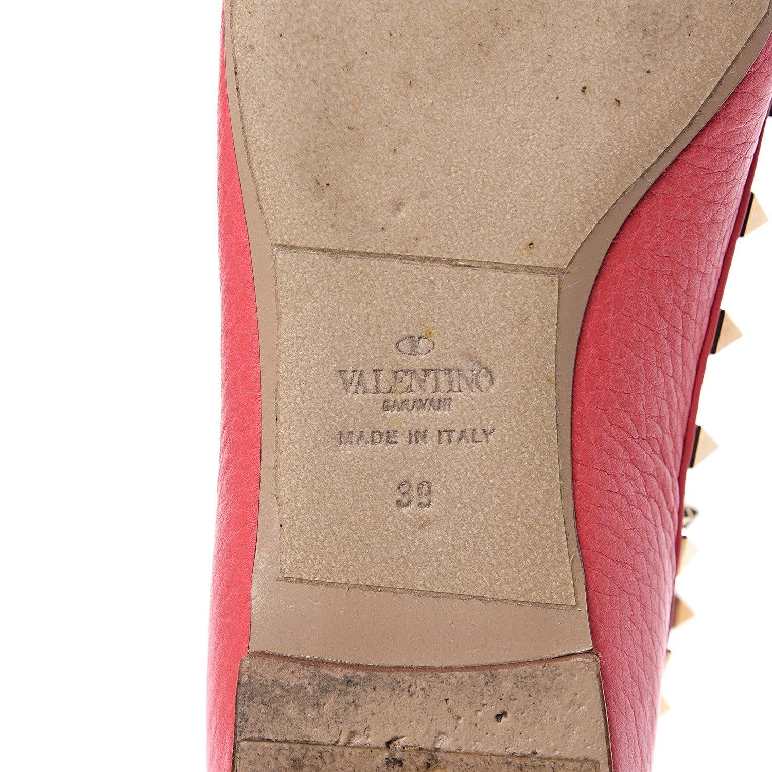 Valentino Garavani Pebbled Calfskin Rockstud Cage Ballerina Flats 39 Deep Rose 8 of 11