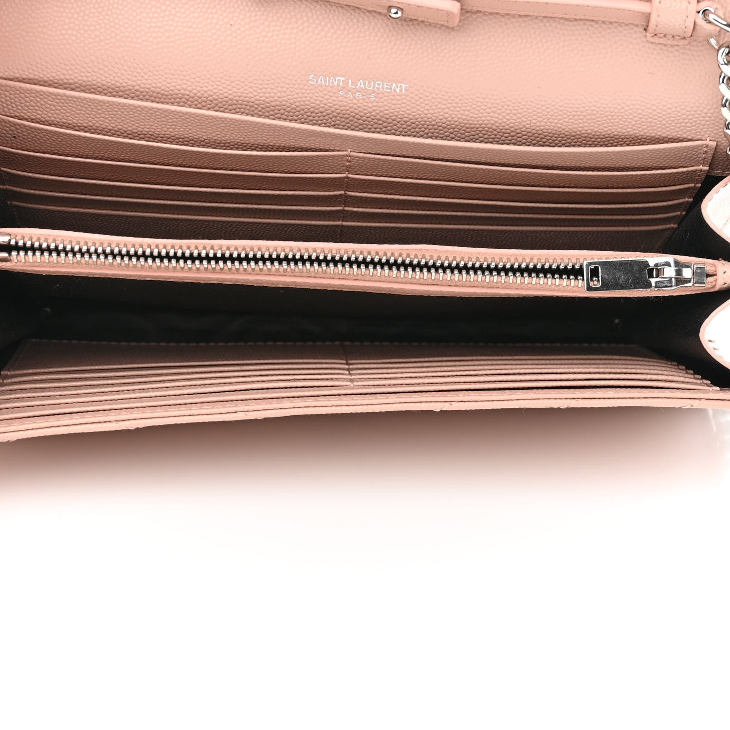 Saint Laurent Grain De Poudre Matelasse Chevron Cassandre Chain Wallet Pale Pink 5 of 13