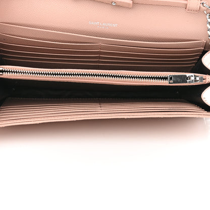 Saint Laurent Grain De Poudre Matelasse Chevron Cassandre Chain Wallet Pale Pink 5 of 13