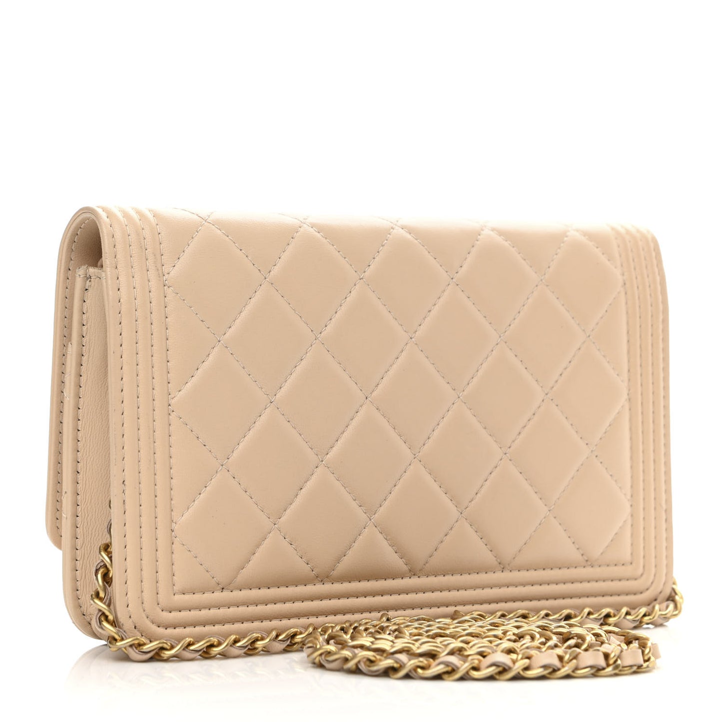 Lambskin Quilted Boy Wallet On Chain WOC Beige