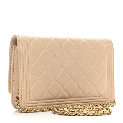 Chanel Lambskin Quilted Boy Wallet On Chain WOC Beige 2 of 14