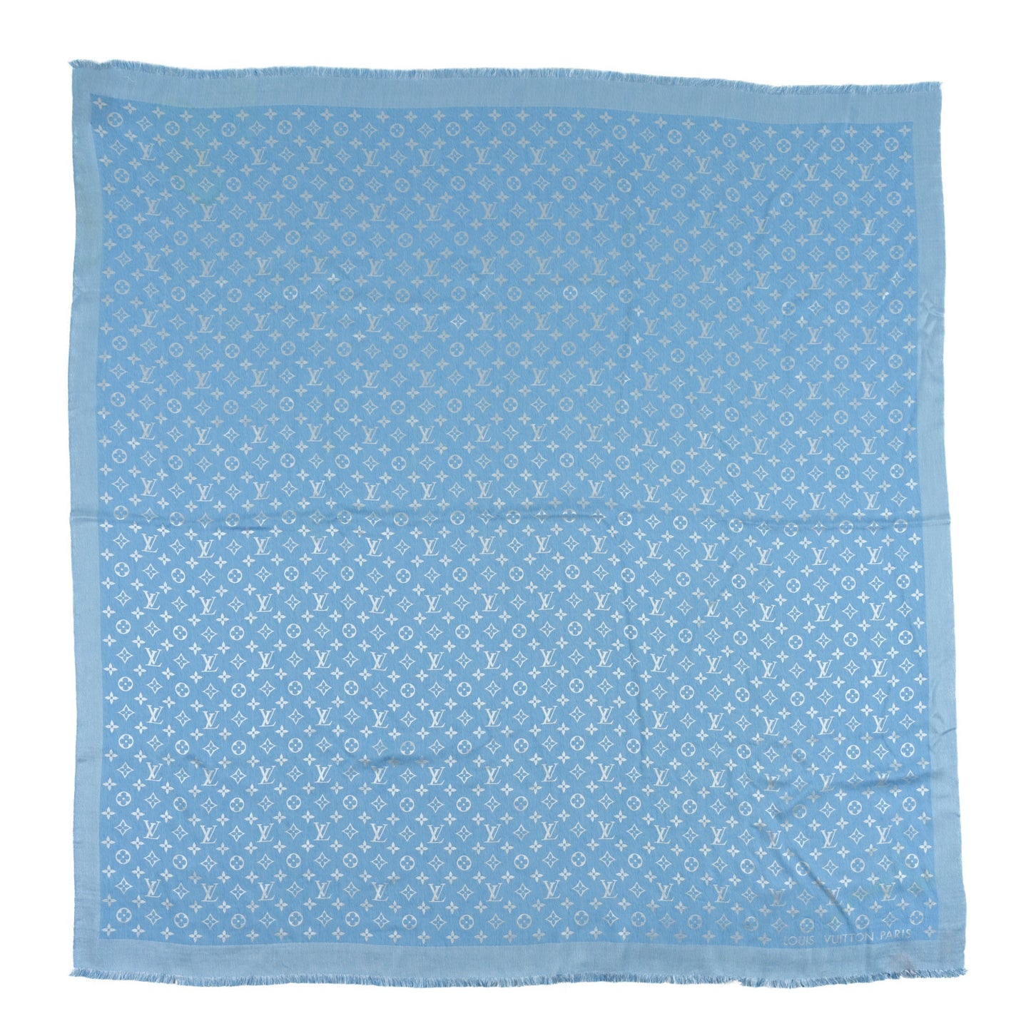 Silk Wool Monogram Denim T-Shirting Shawl Light Blue