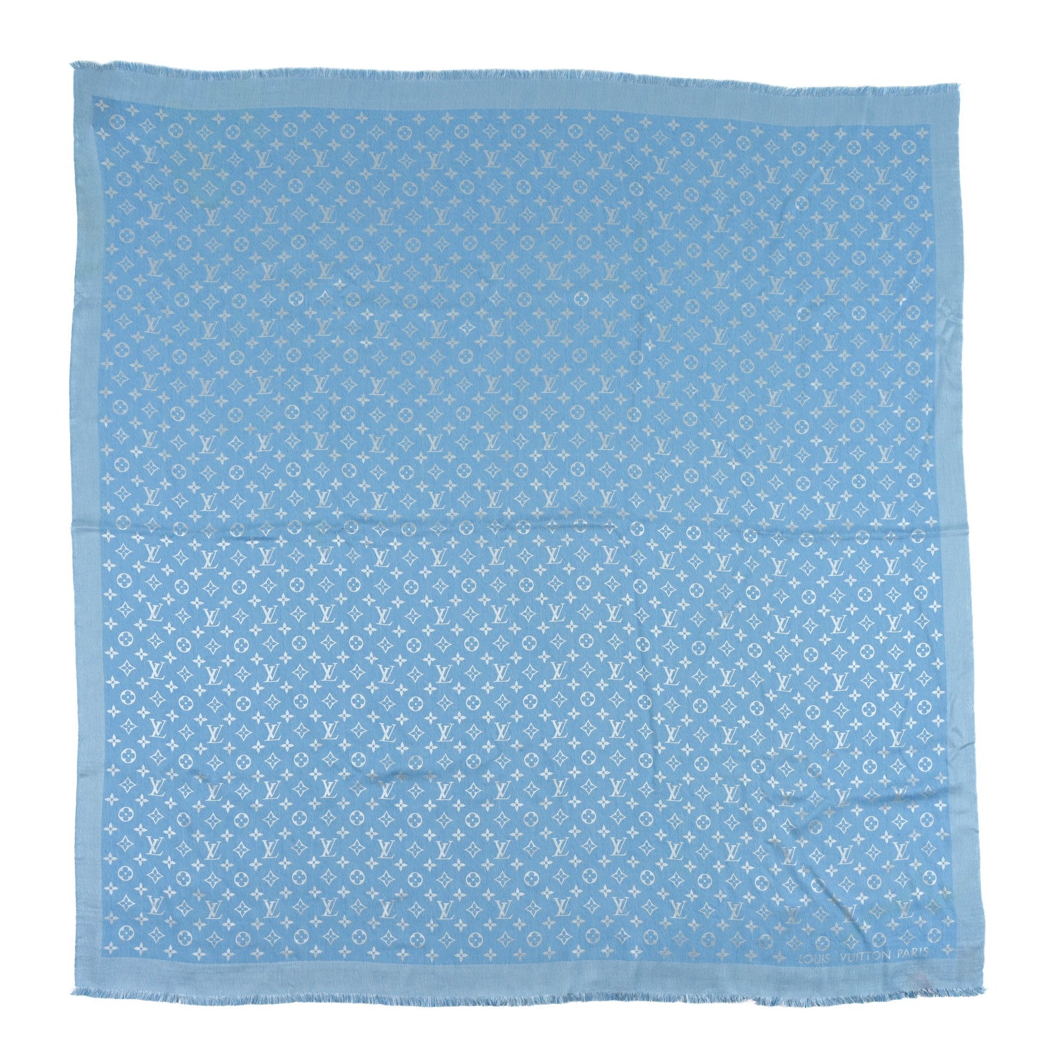 Louis Vuitton Silk Wool Monogram Denim T-Shirting Shawl Light Blue 1 of 3