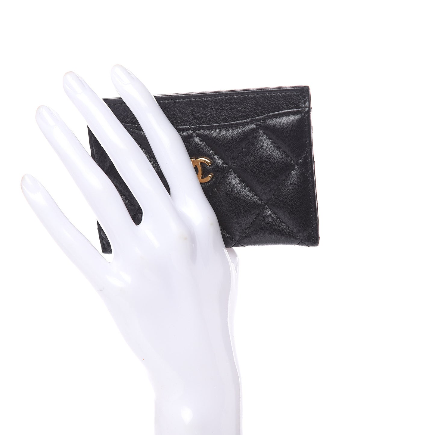 Lambskin Quilted Card Holder Black