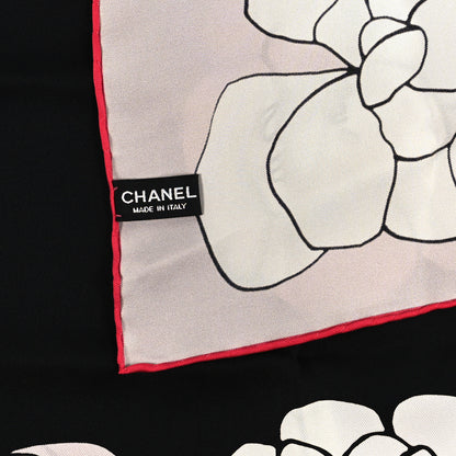 Chanel Silk CC Logo Camellia Scarf White Black Pink 3 of 3