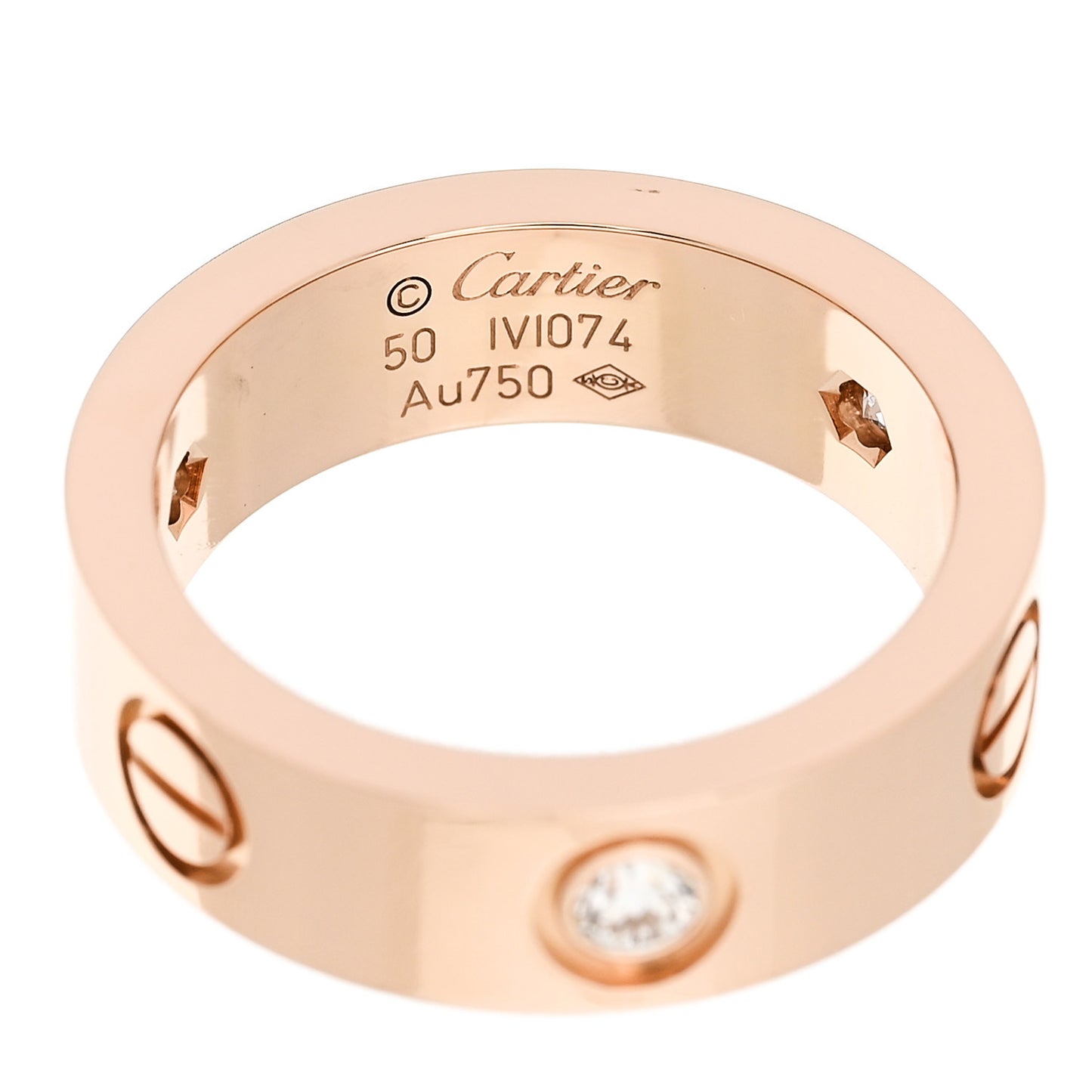 18K Pink Gold 3 Diamond 5.5mm LOVE Ring 50 5.25
