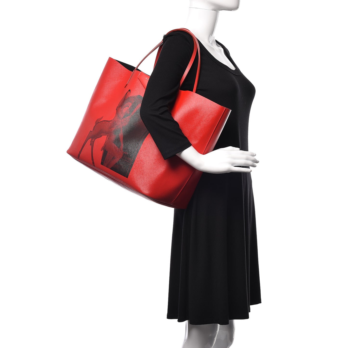 Textured Coated Canvas Bambi Print Large Antigona Tote Red