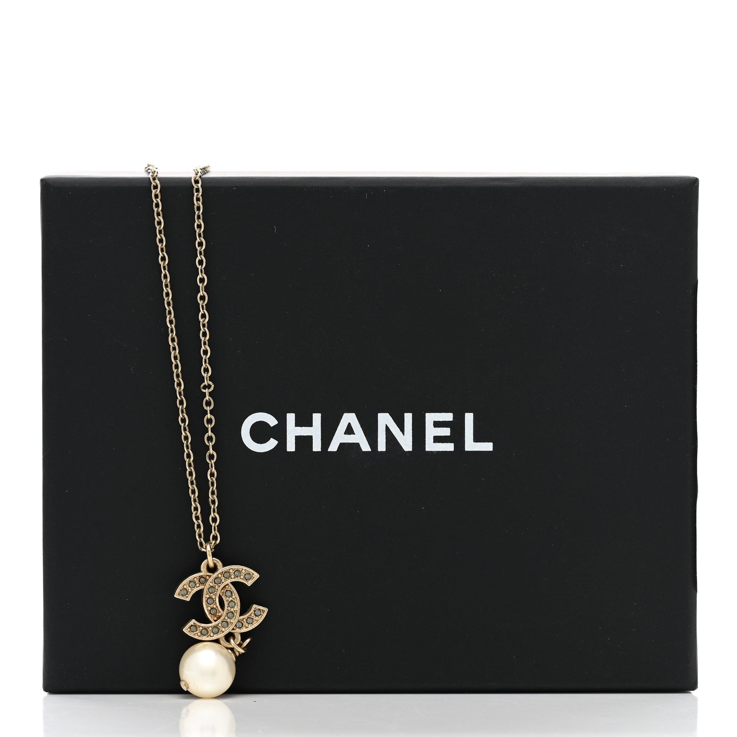 Crystal CC Pearl Drop Necklace Gold