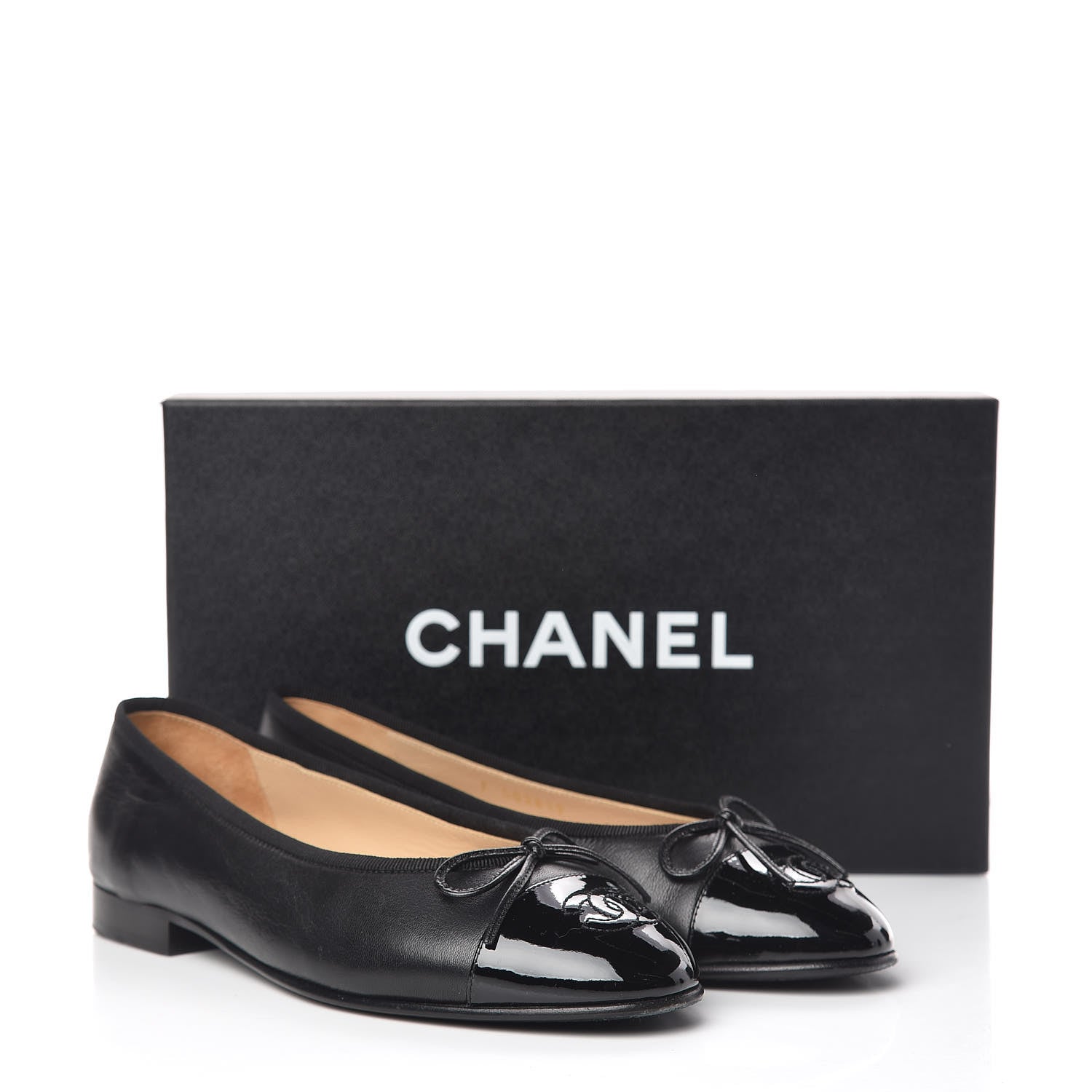 Chanel Lambskin Patent CC Cap Toe Ballerina Flats 36 Black 11 of 11