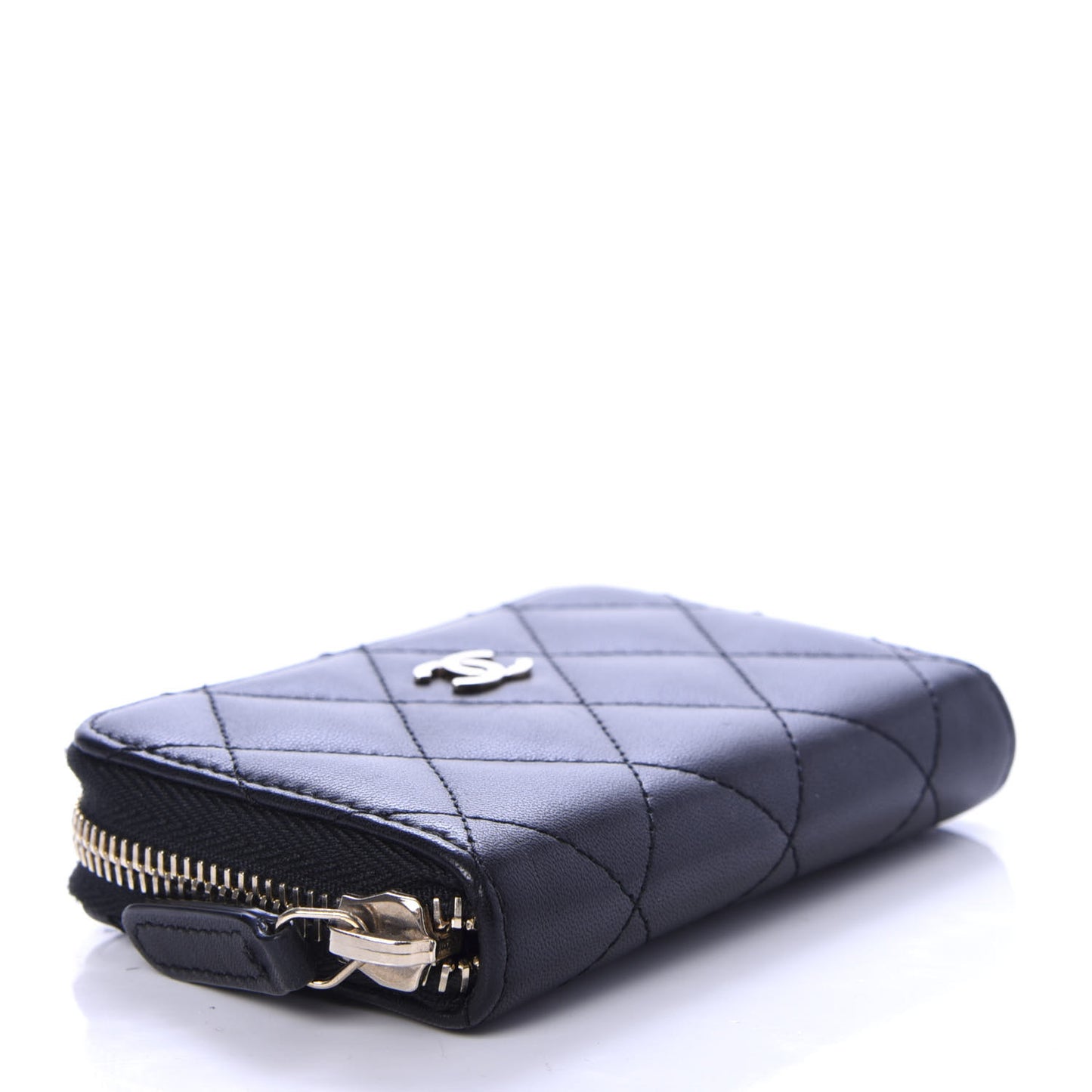 Lambskin Quilted Zip Around Coin Purse Black