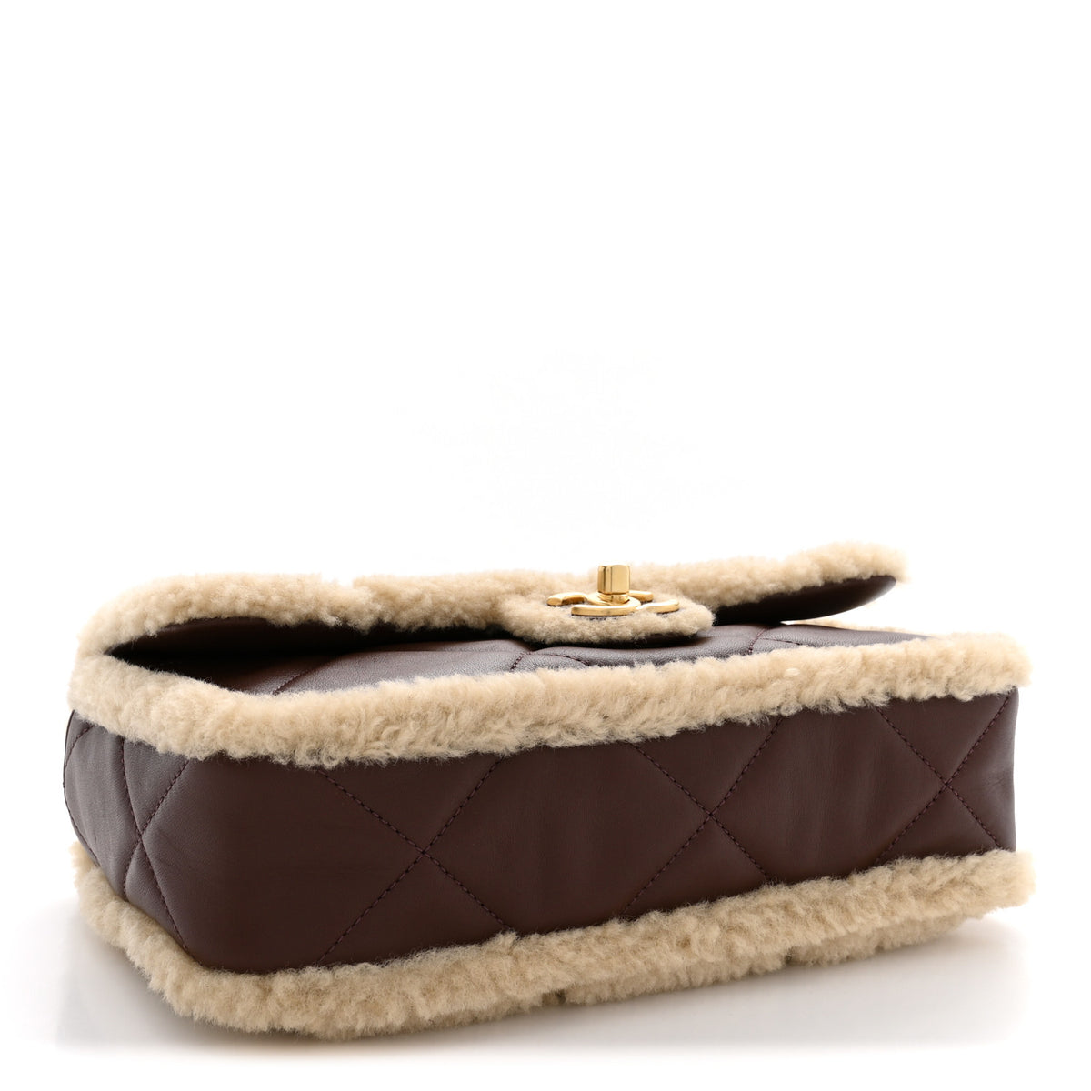 Shearling Lambskin Quilted Furry Coco Flap Beige Dark Brown
