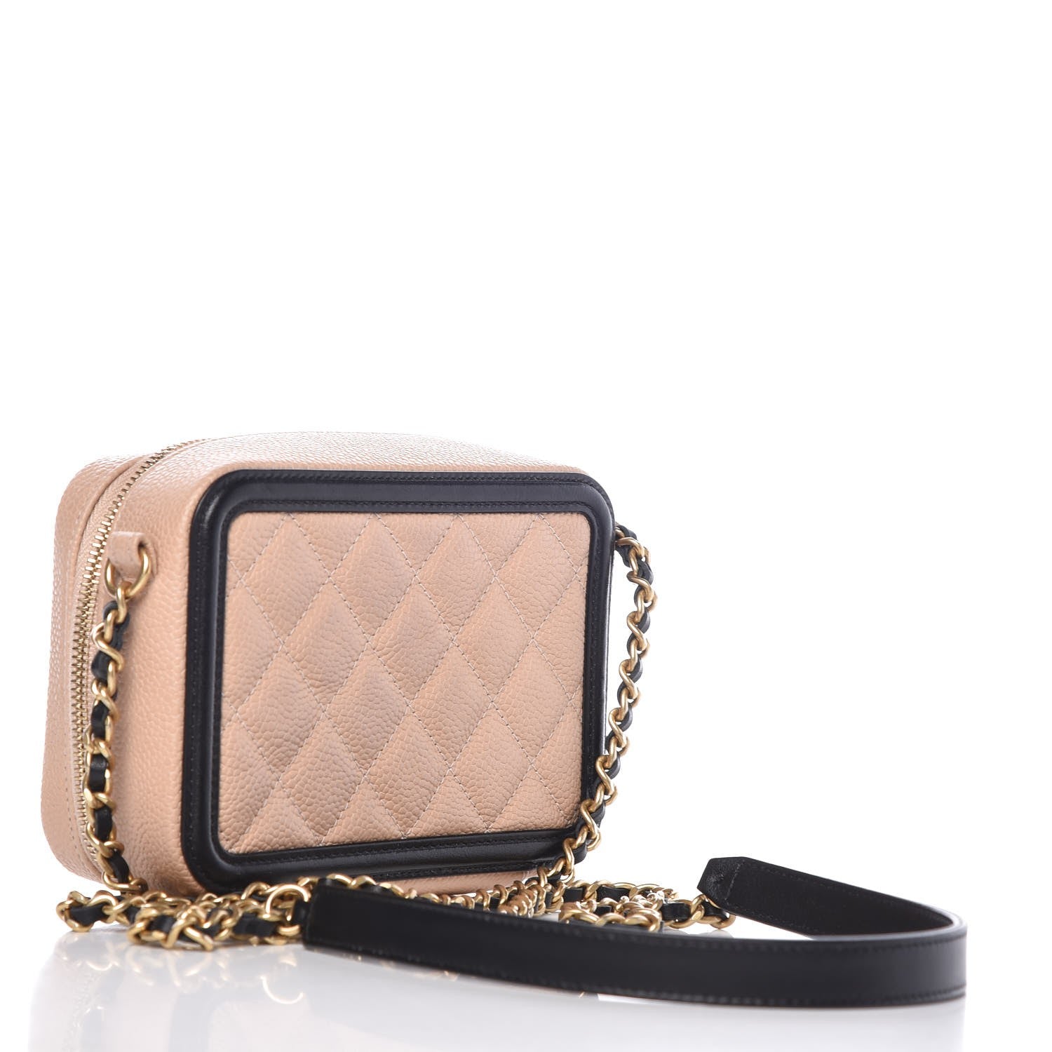 Chanel Caviar Quilted CC Filigree Vanity Clutch With Chain Beige Black 3 of 9