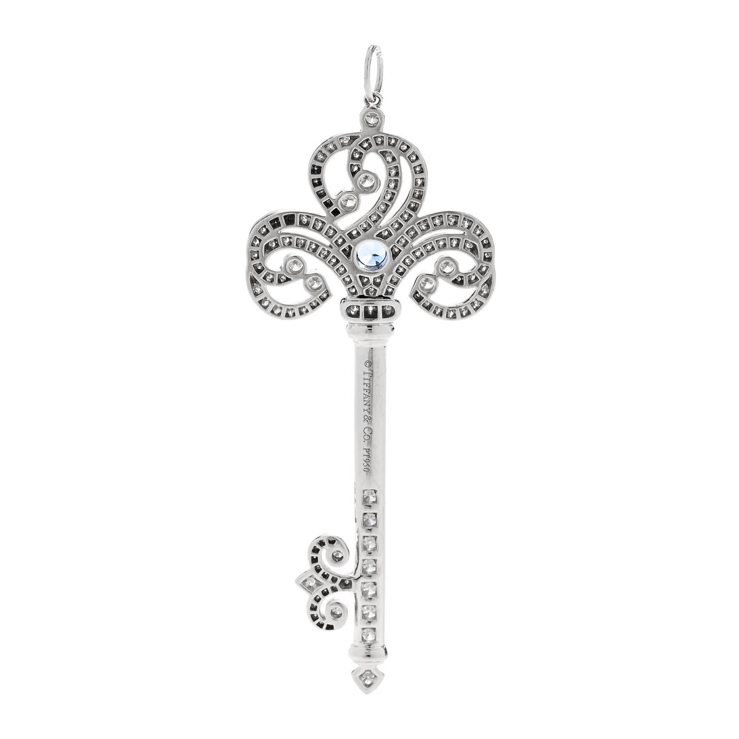 Tiffany Platinum Diamond Tanzanite Enchant Heart Key Pendant 3 of 4