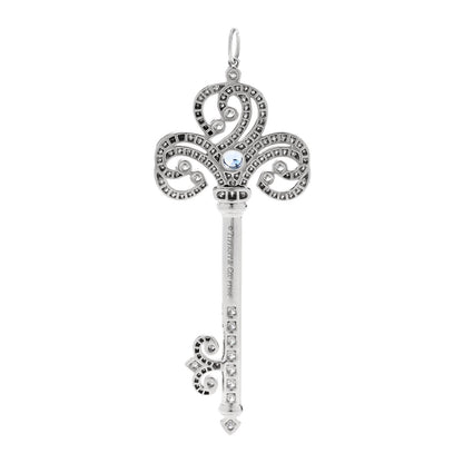 Tiffany Platinum Diamond Tanzanite Enchant Heart Key Pendant 3 of 4