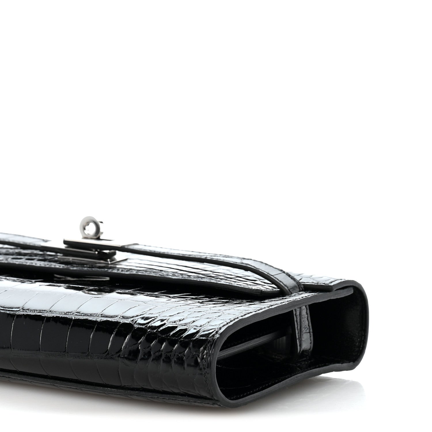 Hermes Shiny Alligator Kelly Wallet To Go Black 9 of 10