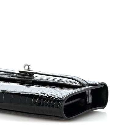 Hermes Shiny Alligator Kelly Wallet To Go Black 9 of 10