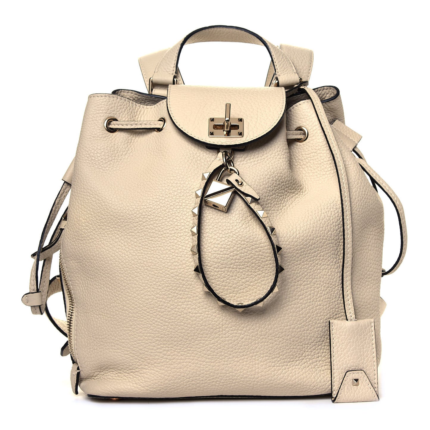 Pebbled Calfskin Rockstud Drawstring Backpack Ivory