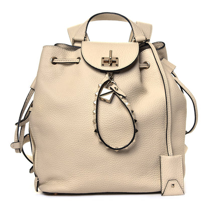 Valentino Garavani Pebbled Calfskin Rockstud Drawstring Backpack Ivory 1 of 4