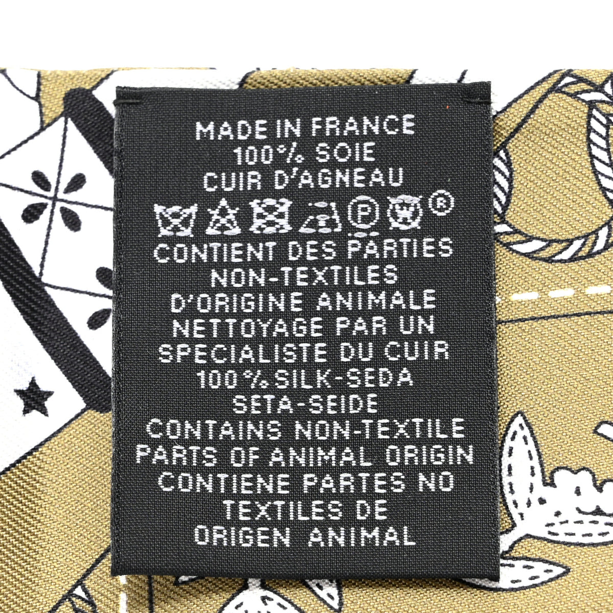 Hermes Bandana Fringes Twilly Kaki White Black 3 of 4