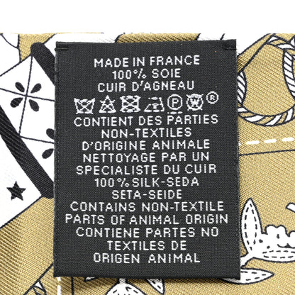 Hermes Bandana Fringes Twilly Kaki White Black 3 of 4