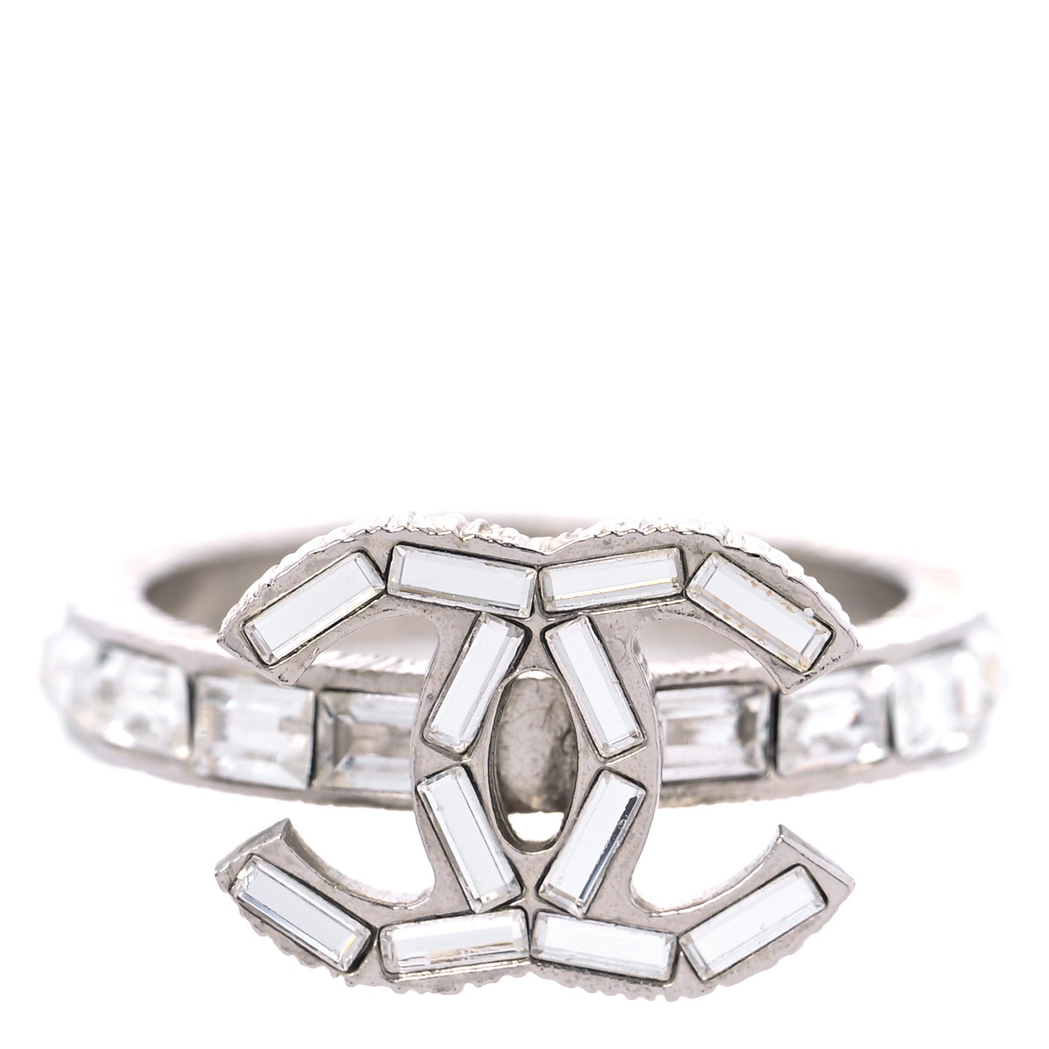 Chanel Crystal Baguette CC Ring 6 Silver 1 of 6