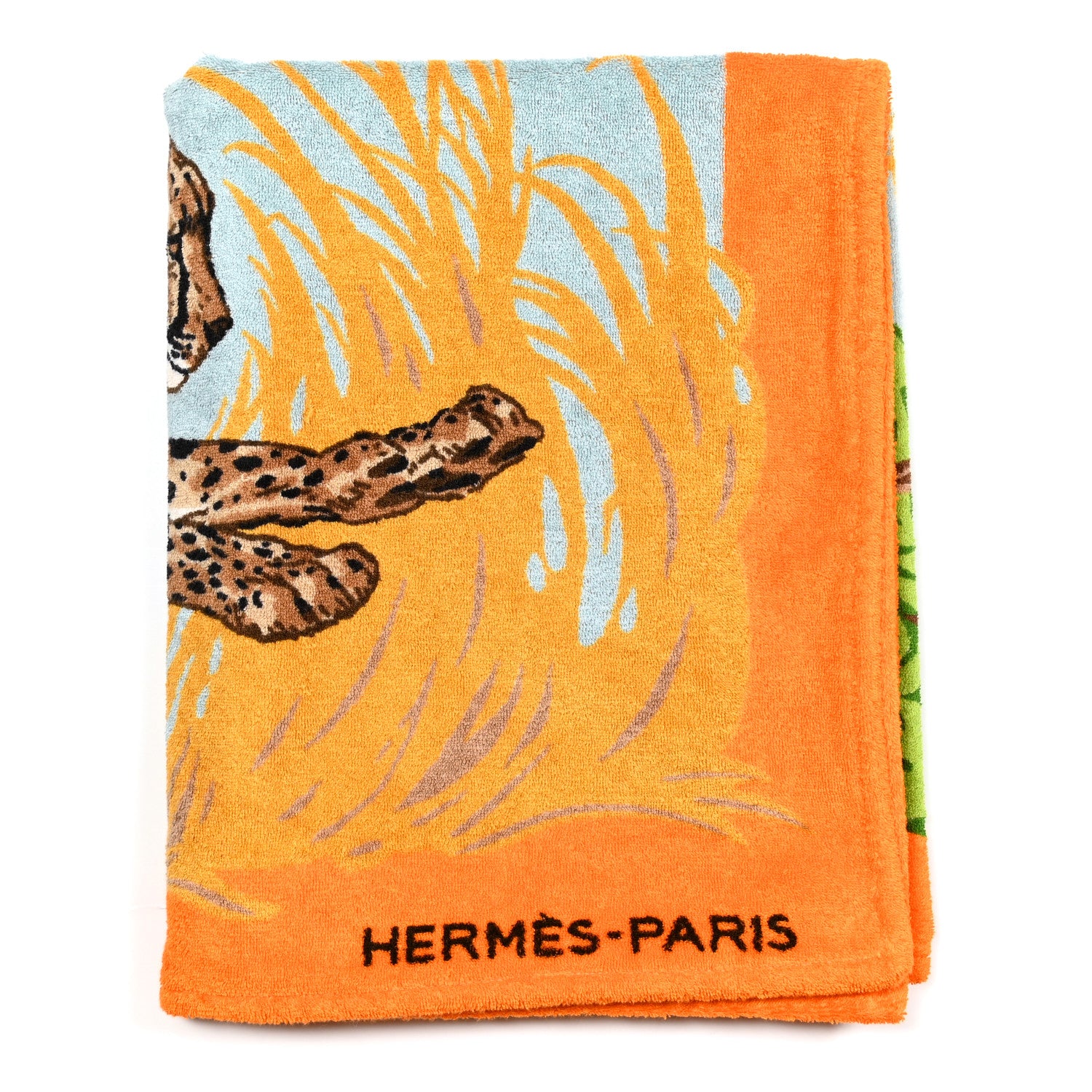 Hermes Cotton Terry Guepard Beach Towel Orange Ciel 2 of 7